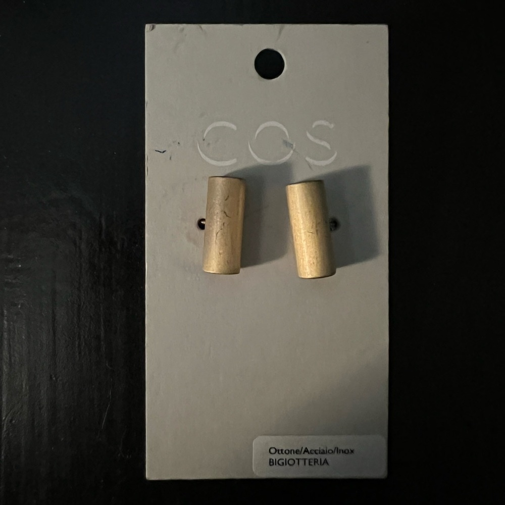 Cos Bar Gold Tone Brass Cylindrical Stud Earrings